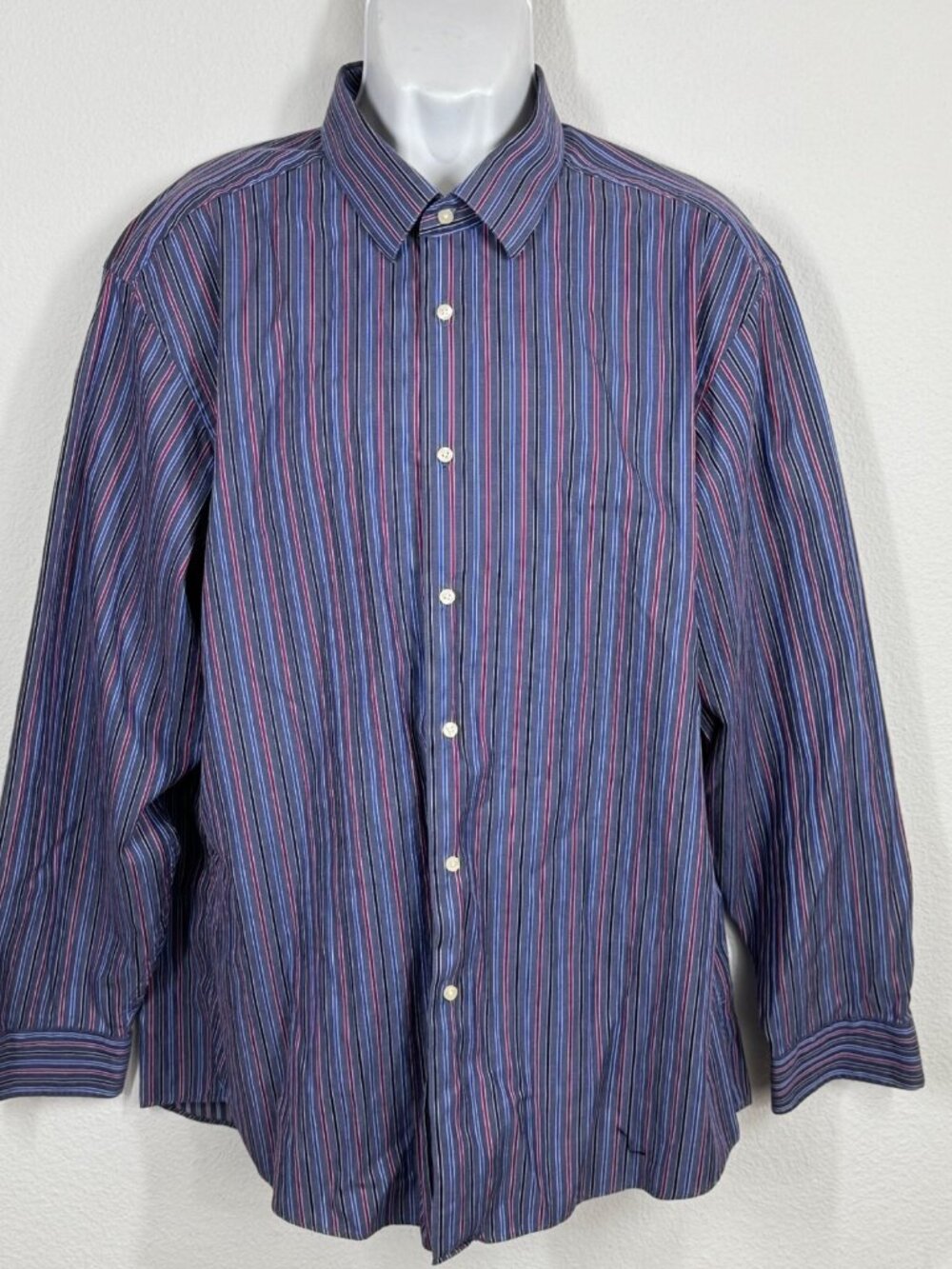 Ben Sherman SOHO Shirt Y2K Style Blue Stripe Sz 17.5 34/35 Buton Up